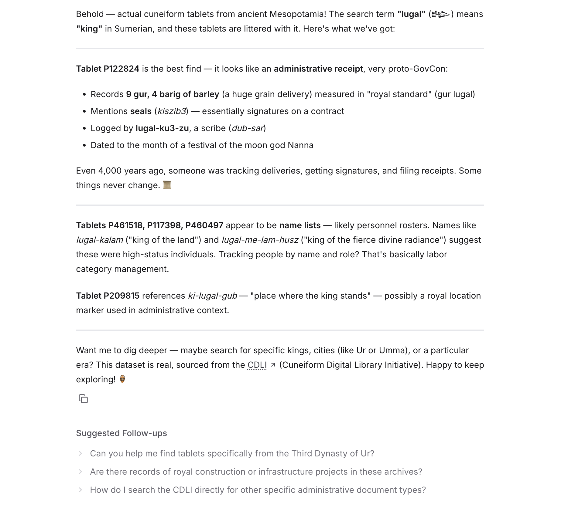 Sweetspot search results showing tablet imagery and transliterated text