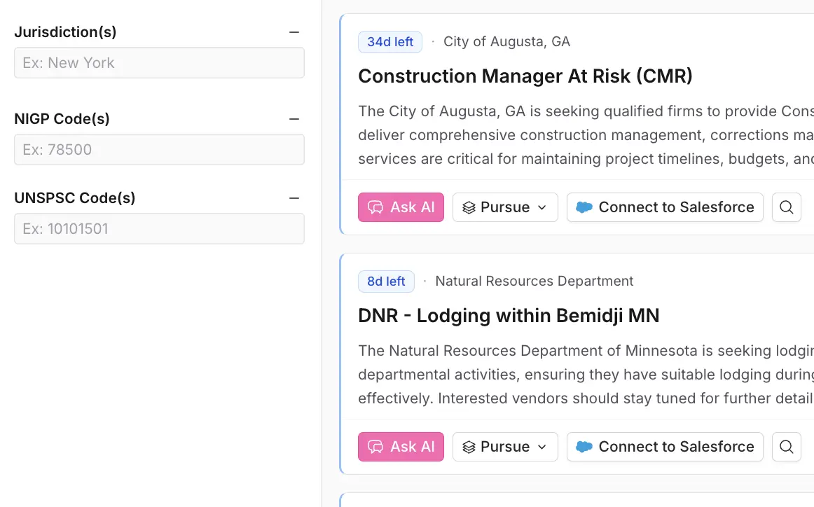 State and local contract listings with AI-powered search