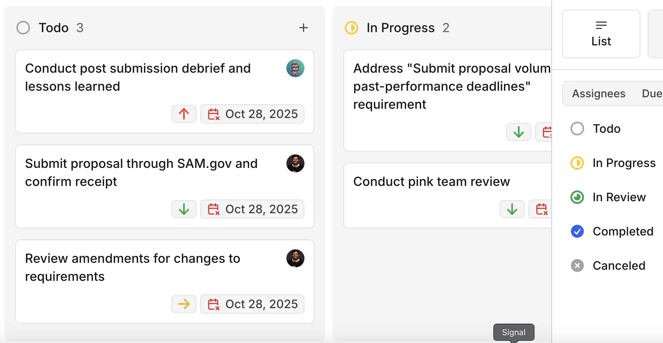 Team collaboration kanban board with tasks and status tracking